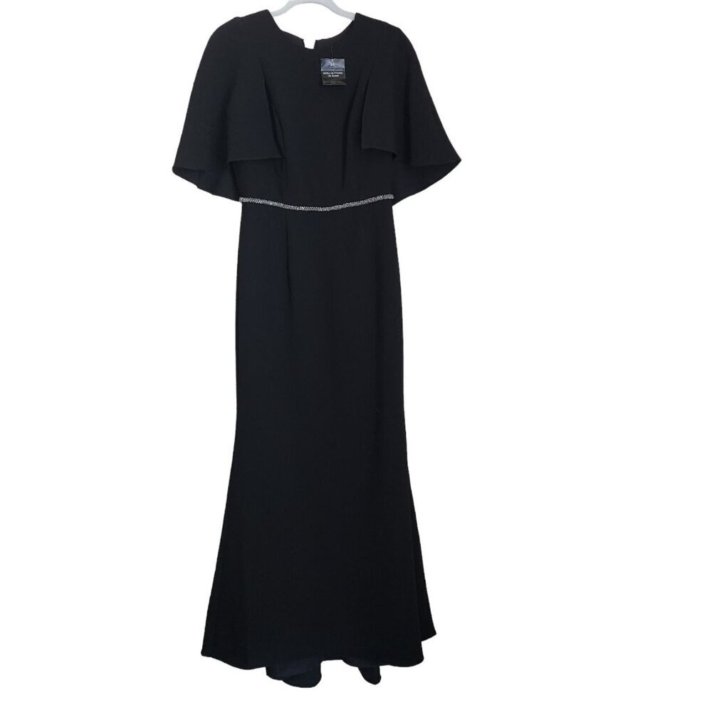CARMEN MARC VALVO Maxi Dress Gown 4 Short Sleeve Mermaid Crepe Flare Formal NEW